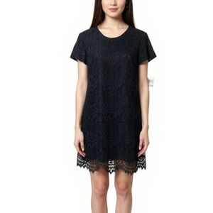 NWT - CeCe Black Lace Mini Dress Scalloped Hem Cap Sleeves Size Small